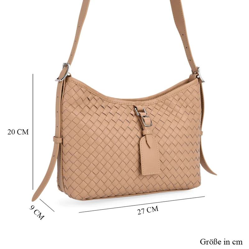 Echtleder-Crossbody-Bag im Flechtdesign, 27x9x20 cm, Schwarz