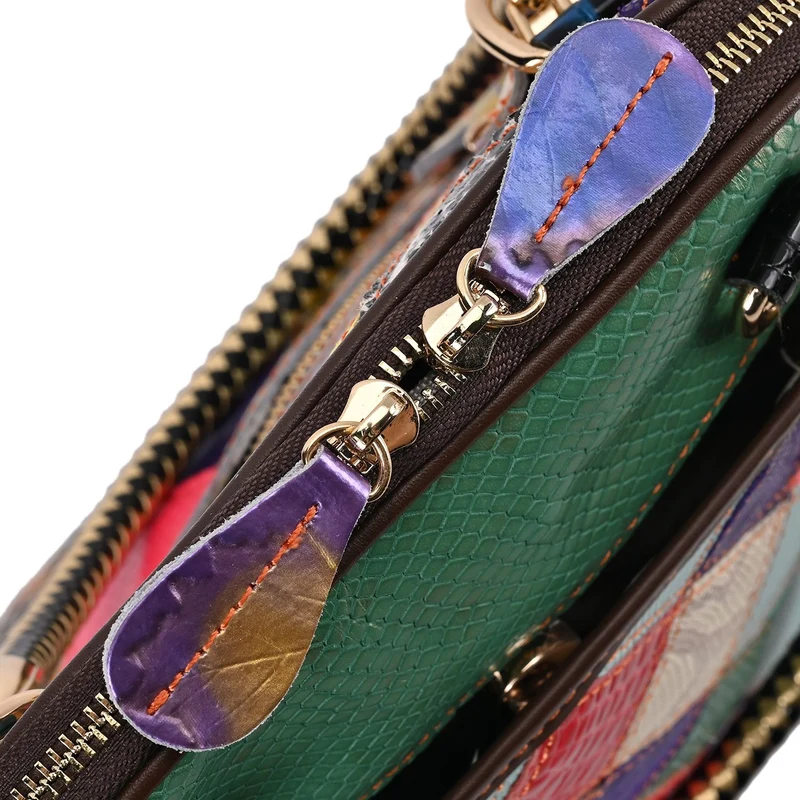 Chaos by Elsie - 100% Echtleder Patchwork Tasche mit RFID schutz, 31x28x12 cm, Patchwork