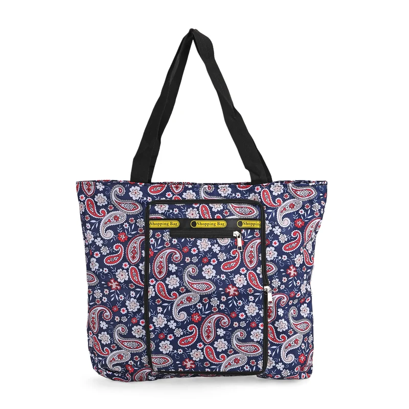 Faltbare Einkaufstasche mit Paisley-Design, wasserabweisend und strapazierfähig, mit Innen- und Außentasche, Tragelänge ca. 22 cm, 40x43 cm, Rot