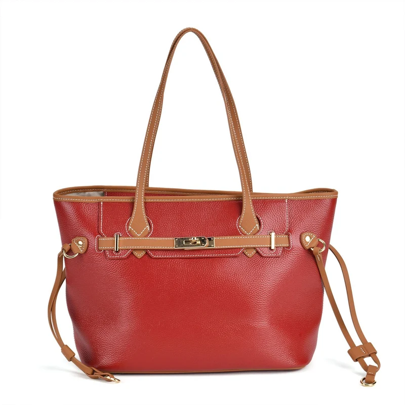 life-style:Genuine Leather Tote bag Color: Green with brown L:41*W:15*H:26cm ,Handle drop:22CM Wall: Genuine Leather Lining: Polyester Exterior:zipped-1, Interior: slip-1,zipped-1