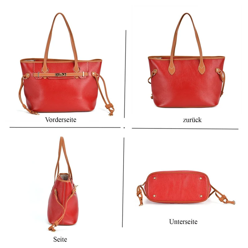 life-style:Genuine Leather Tote bag Color: Green with brown L:41*W:15*H:26cm ,Handle drop:22CM Wall: Genuine Leather Lining: Polyester Exterior:zipped-1, Interior: slip-1,zipped-1