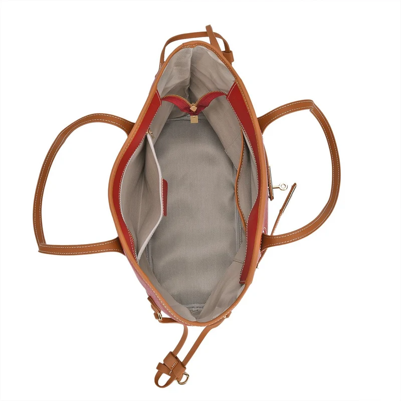 life-style:Genuine Leather Tote bag Color: Green with brown L:41*W:15*H:26cm ,Handle drop:22CM Wall: Genuine Leather Lining: Polyester Exterior:zipped-1, Interior: slip-1,zipped-1