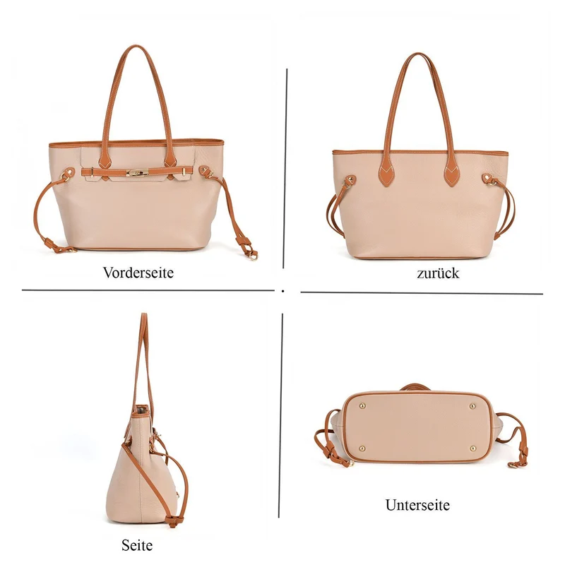 life-style:Genuine Leather Tote bag Color: Green with brown L:41*W:15*H:26cm ,Handle drop:22CM Wall: Genuine Leather Lining: Polyester Exterior:zipped-1, Interior: slip-1,zipped-1