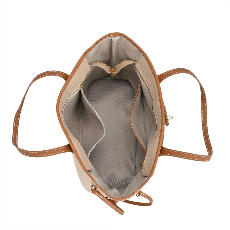 life-style:Genuine Leather Tote bag Color: Green with brown L:41*W:15*H:26cm ,Handle drop:22CM Wall: Genuine Leather Lining: Polyester Exterior:zipped-1, Interior: slip-1,zipped-1