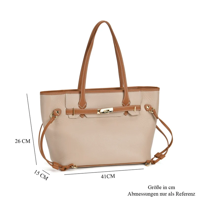 life-style:Genuine Leather Tote bag Color: Green with brown L:41*W:15*H:26cm ,Handle drop:22CM Wall: Genuine Leather Lining: Polyester Exterior:zipped-1, Interior: slip-1,zipped-1