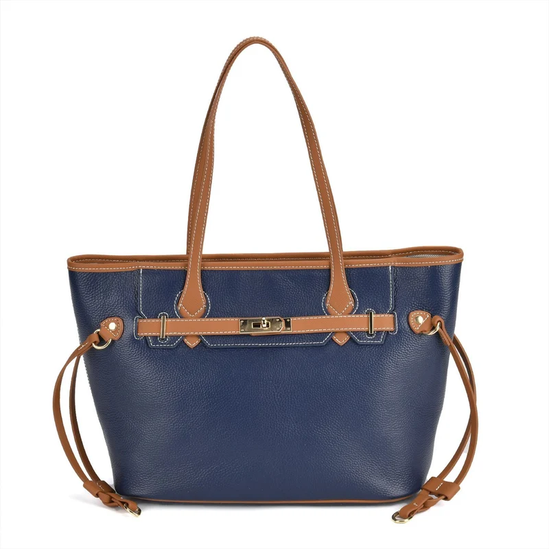 life-style:Genuine Leather Tote bag Color: Green with brown L:41*W:15*H:26cm ,Handle drop:22CM Wall: Genuine Leather Lining: Polyester Exterior:zipped-1, Interior: slip-1,zipped-1