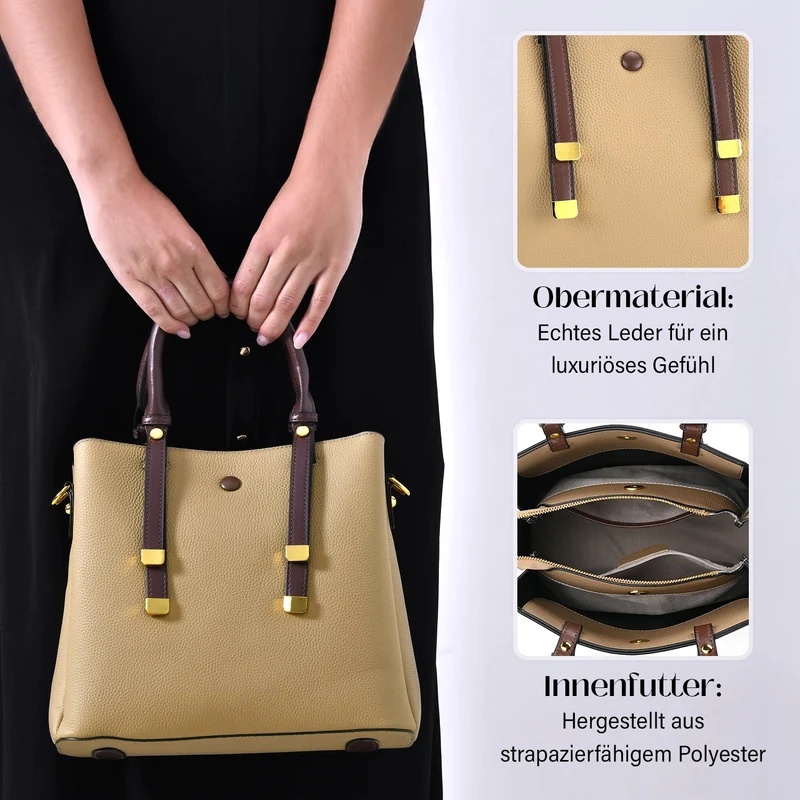 Echtes Leder - Vielseitige Tasche mit abnehmbarem Schulterriemen, 30x14x24 cm, Rosa
