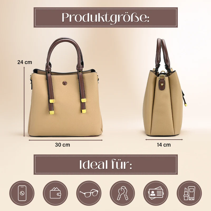 Echtes Leder - Vielseitige Tasche mit abnehmbarem Schulterriemen, 30x14x24 cm, Rosa