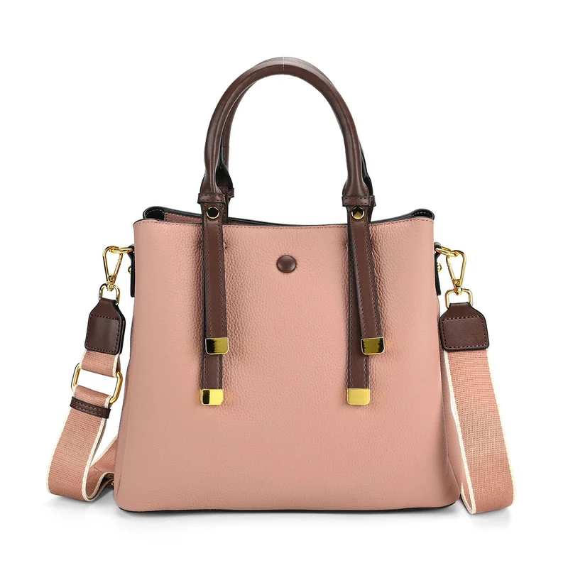 Echtes Leder - Vielseitige Tasche mit abnehmbarem Schulterriemen, 30x14x24 cm, Rosa