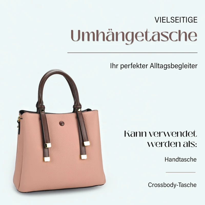 Echtes Leder - Vielseitige Tasche mit abnehmbarem Schulterriemen, 30x14x24 cm, Rosa