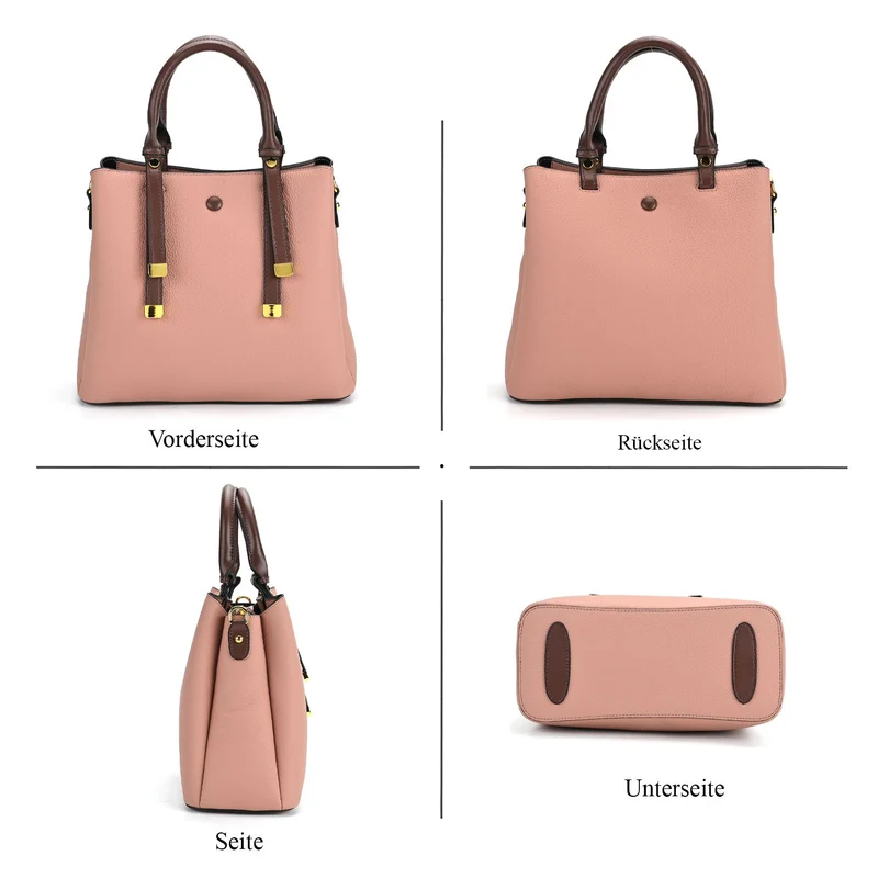 Echtes Leder - Vielseitige Tasche mit abnehmbarem Schulterriemen, 30x14x24 cm, Rosa