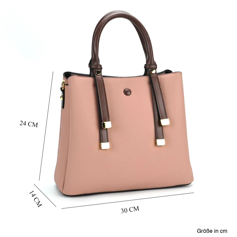 Echtes Leder - Vielseitige Tasche mit abnehmbarem Schulterriemen, 30x14x24 cm, Rosa