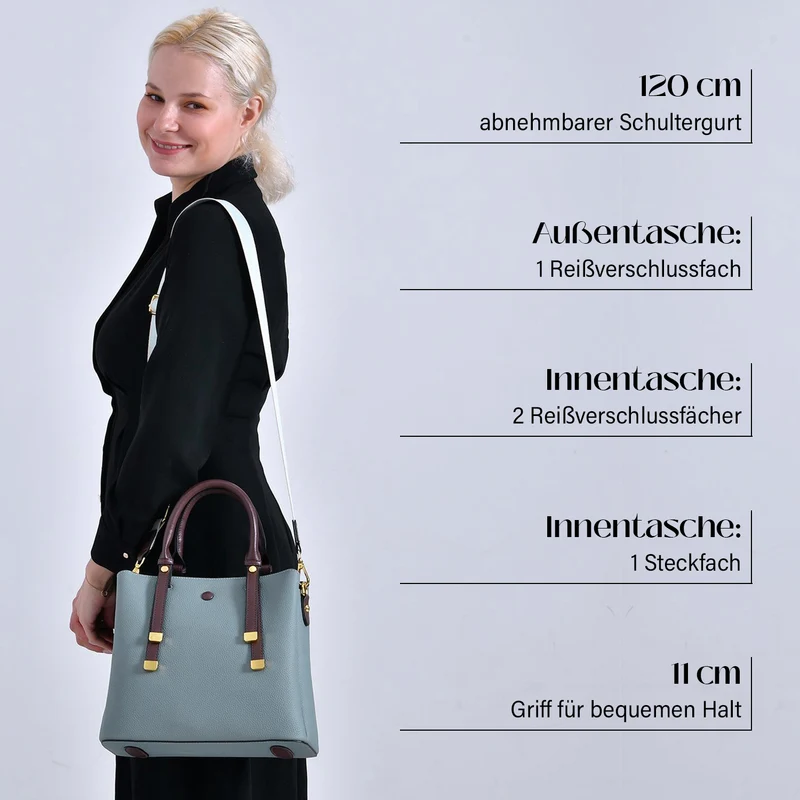 Echtes Leder - Vielseitige Tasche mit abnehmbarem Schulterriemen, 30x14x24 cm, Rosa