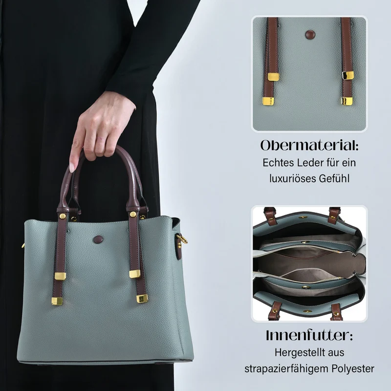 Echtes Leder - Vielseitige Tasche mit abnehmbarem Schulterriemen, 30x14x24 cm, Rosa