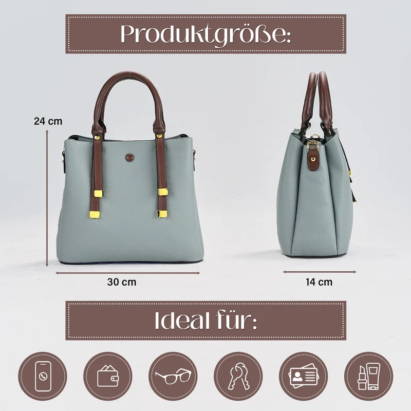 Echtes Leder - Vielseitige Tasche mit abnehmbarem Schulterriemen, 30x14x24 cm, Rosa
