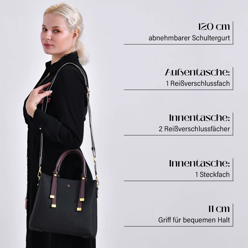 Echtes Leder - Vielseitige Tasche mit abnehmbarem Schulterriemen, 30x14x24 cm, Rosa