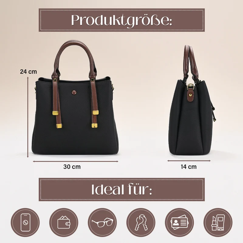 Echtes Leder - Vielseitige Tasche mit abnehmbarem Schulterriemen, 30x14x24 cm, Rosa