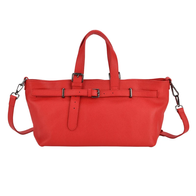 Echtleder-Crossbody-Bag im Trapez-Design, 32x12x19 cm, Pink