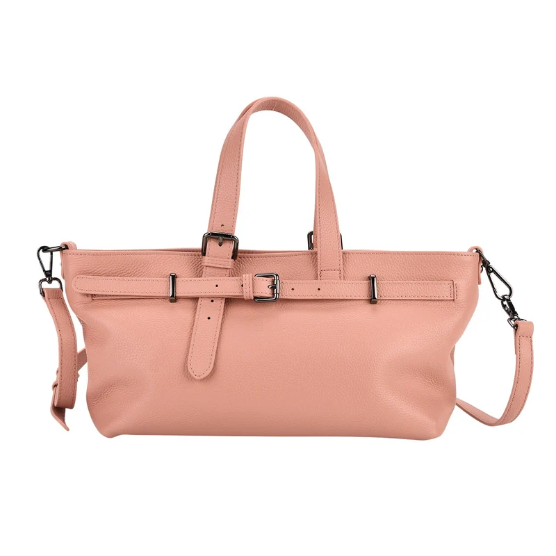 Echtleder-Crossbody-Bag im Trapez-Design, 32x12x19 cm, Pink