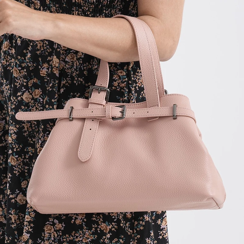 Echtleder-Crossbody-Bag im Trapez-Design, 32x12x19 cm, Pink
