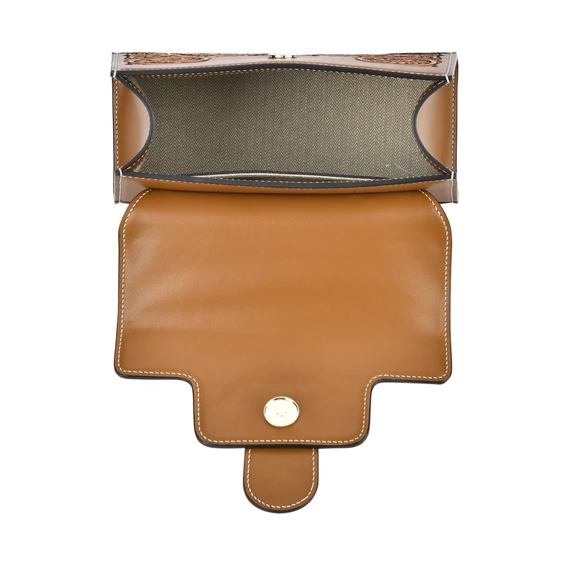 GRAND PELLE Elite Kollektion - Exklusive Handgravierte Leder-Satchelhandtasche mit Floralem Meisterwerk, Größe 23 x 16,5 x 9,5 cm, rot