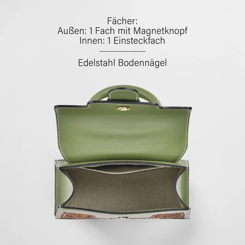 GRAND PELLE Elite Kollektion - Exklusive Handgravierte Leder-Satchelhandtasche mit Floralem Meisterwerk, Größe 23 x 16,5 x 9,5 cm, rot