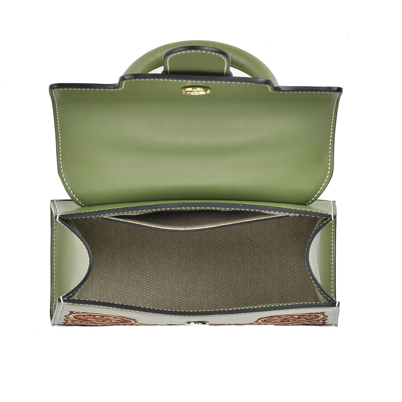 GRAND PELLE Elite Kollektion - Exklusive Handgravierte Leder-Satchelhandtasche mit Floralem Meisterwerk, Größe 23 x 16,5 x 9,5 cm, rot