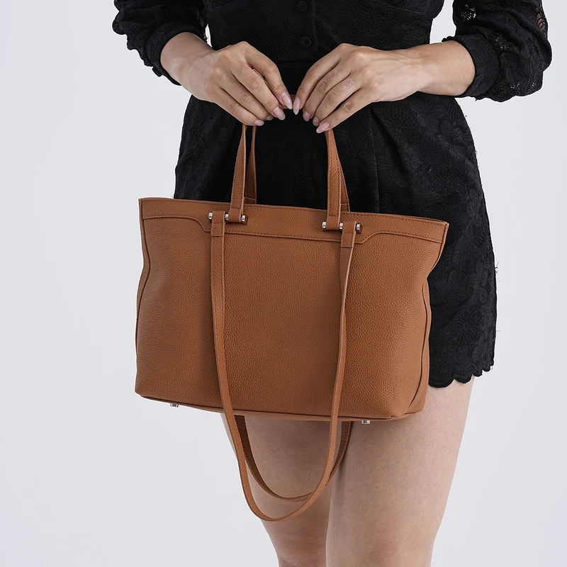 Leder-Shopper mit Doppelhenkel, 30x12x23 cm, Marineblau