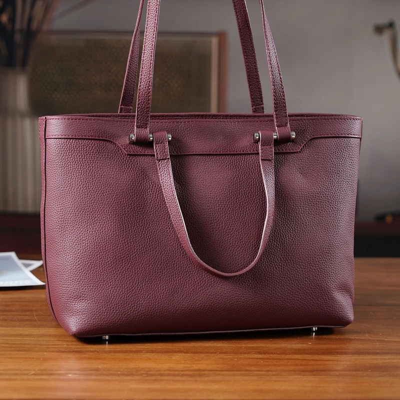 Leder-Shopper mit Doppelhenkel, 30x12x23 cm, Marineblau