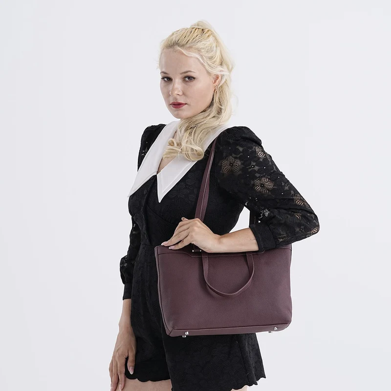Leder-Shopper mit Doppelhenkel, 30x12x23 cm, Marineblau