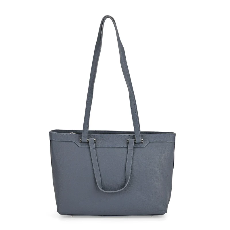 Leder-Shopper mit Doppelhenkel, 30x12x23 cm, Marineblau