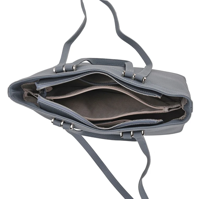 Leder-Shopper mit Doppelhenkel, 30x12x23 cm, Marineblau
