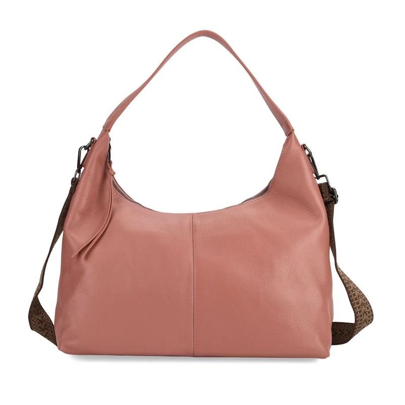 Echtleder-Hobo-Bag mit abnehmbarem Schulterriemen, 41x10x35 cm, Altrosa