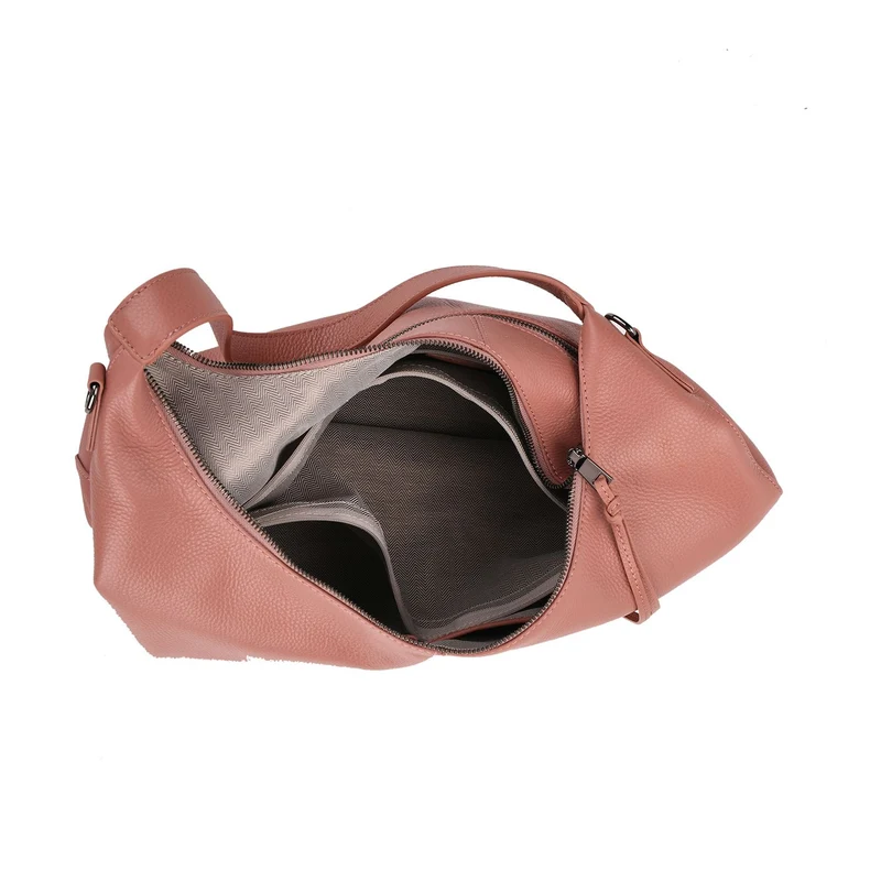 Echtleder-Hobo-Bag mit abnehmbarem Schulterriemen, 41x10x35 cm, Altrosa