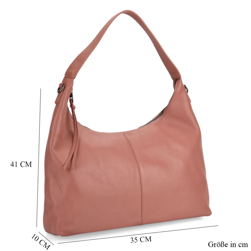 Echtleder-Hobo-Bag mit abnehmbarem Schulterriemen, 41x10x35 cm, Altrosa