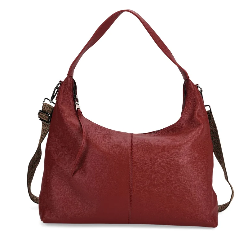 Echtleder-Hobo-Bag mit abnehmbarem Schulterriemen, 41x10x35 cm, Altrosa