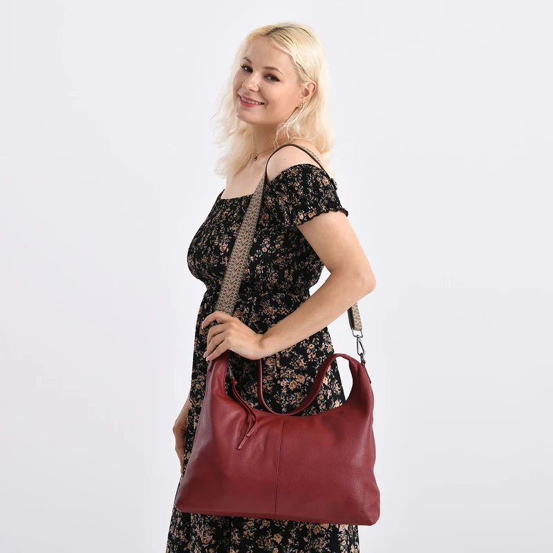 Echtleder-Hobo-Bag mit abnehmbarem Schulterriemen, 41x10x35 cm, Altrosa