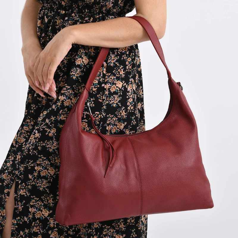 Echtleder-Hobo-Bag mit abnehmbarem Schulterriemen, 41x10x35 cm, Altrosa