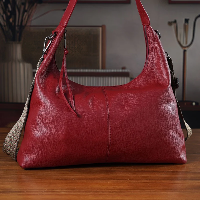 Echtleder-Hobo-Bag mit abnehmbarem Schulterriemen, 41x10x35 cm, Altrosa