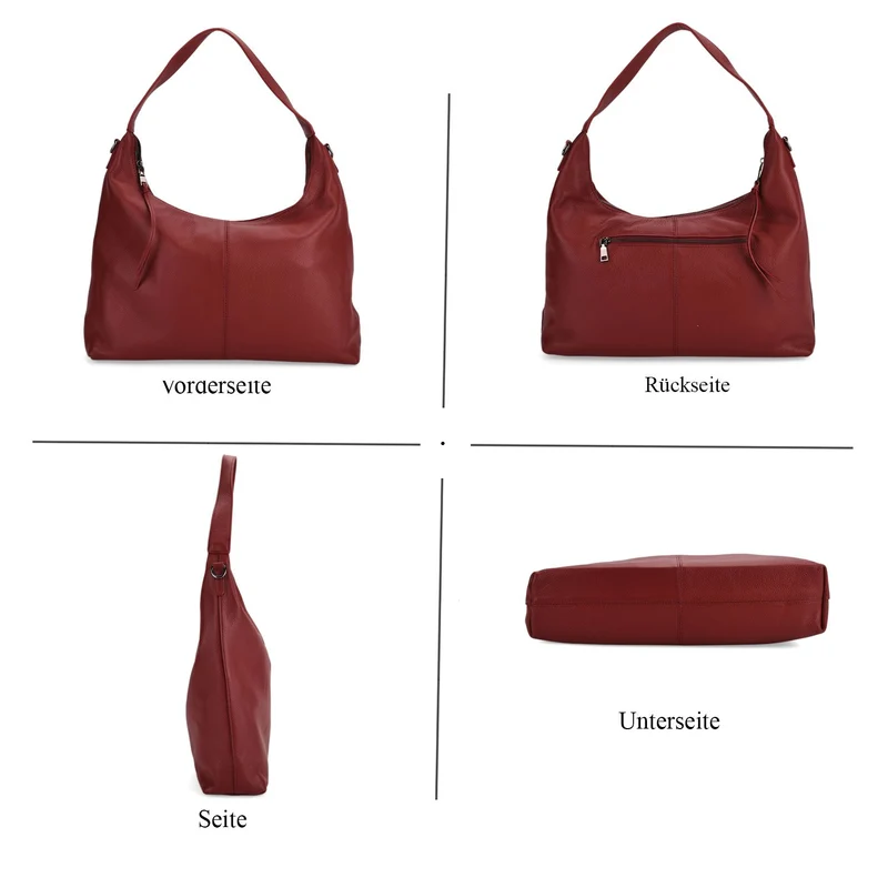 Echtleder-Hobo-Bag mit abnehmbarem Schulterriemen, 41x10x35 cm, Altrosa