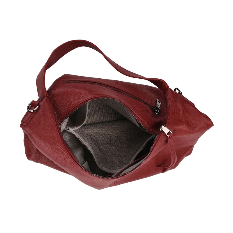 Echtleder-Hobo-Bag mit abnehmbarem Schulterriemen, 41x10x35 cm, Altrosa