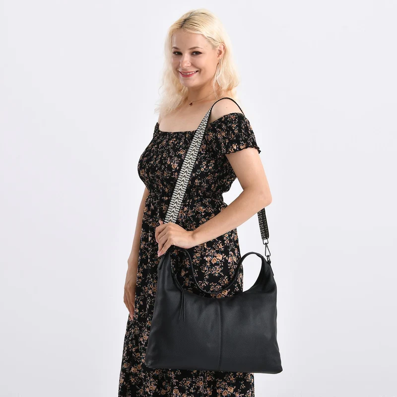 Echtleder-Hobo-Bag mit abnehmbarem Schulterriemen, 41x10x35 cm, Altrosa