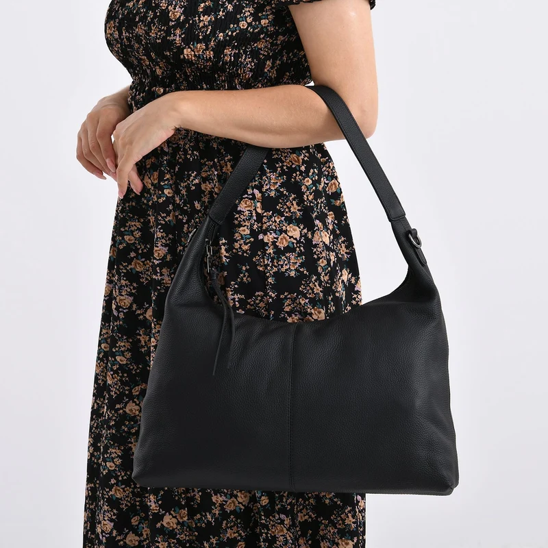 Echtleder-Hobo-Bag mit abnehmbarem Schulterriemen, 41x10x35 cm, Altrosa