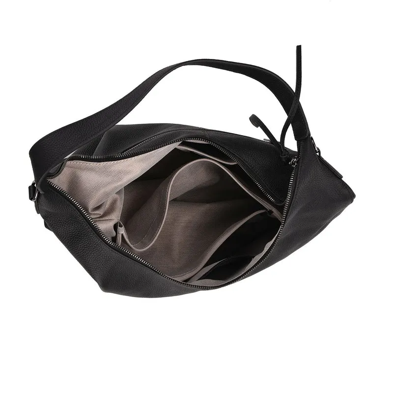Echtleder-Hobo-Bag mit abnehmbarem Schulterriemen, 41x10x35 cm, Altrosa