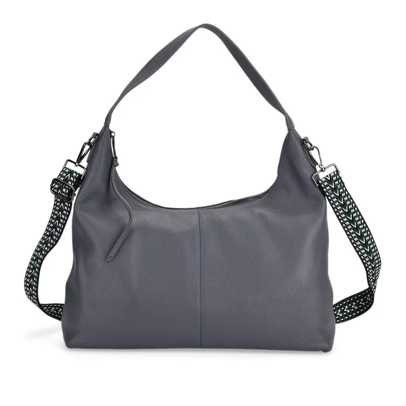 Echtleder-Hobo-Bag mit abnehmbarem Schulterriemen, 41x10x35 cm, Altrosa
