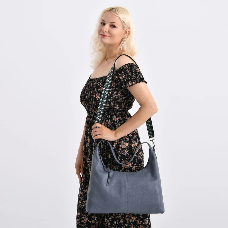 Echtleder-Hobo-Bag mit abnehmbarem Schulterriemen, 41x10x35 cm, Altrosa