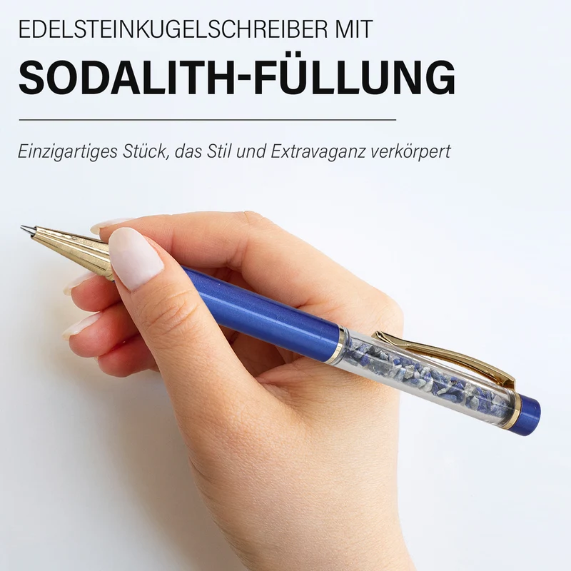 3er Exklusives Set - Sodalith - Eleganter Handstein, stilvolles Armband, und luxuriöser Kugelschreiber mit Kristallkugel