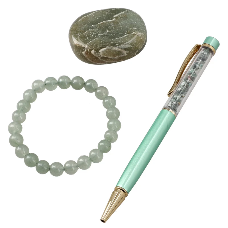 3er Exklusives Set - Sodalith - Eleganter Handstein, stilvolles Armband, und luxuriöser Kugelschreiber mit Kristallkugel
