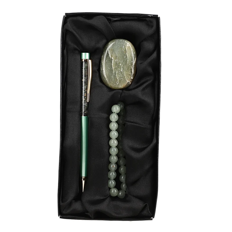 3er Exklusives Set - Sodalith - Eleganter Handstein, stilvolles Armband, und luxuriöser Kugelschreiber mit Kristallkugel