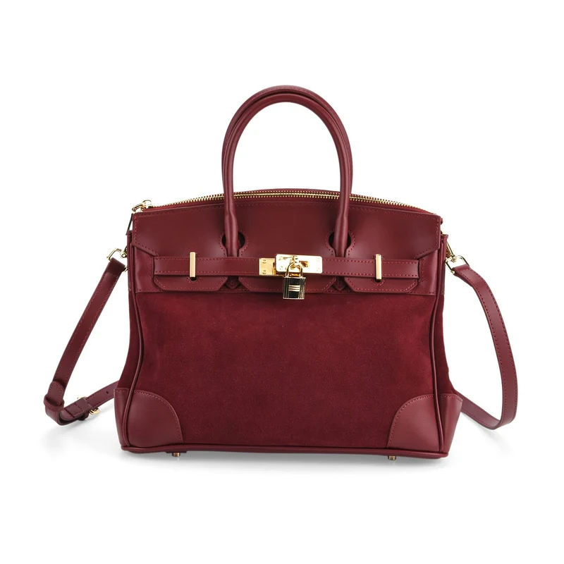 Grand Pelle Echtleder Citybag mit Reißverschluss und Schlossoptik 30 x 16 x 23 cm Schwarz